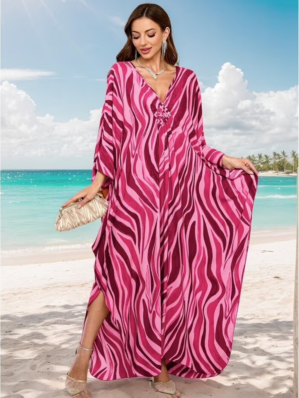 Kaftan Dress Plus Size V-Neck Batwing Sleeves Beach Cover Up Summer
